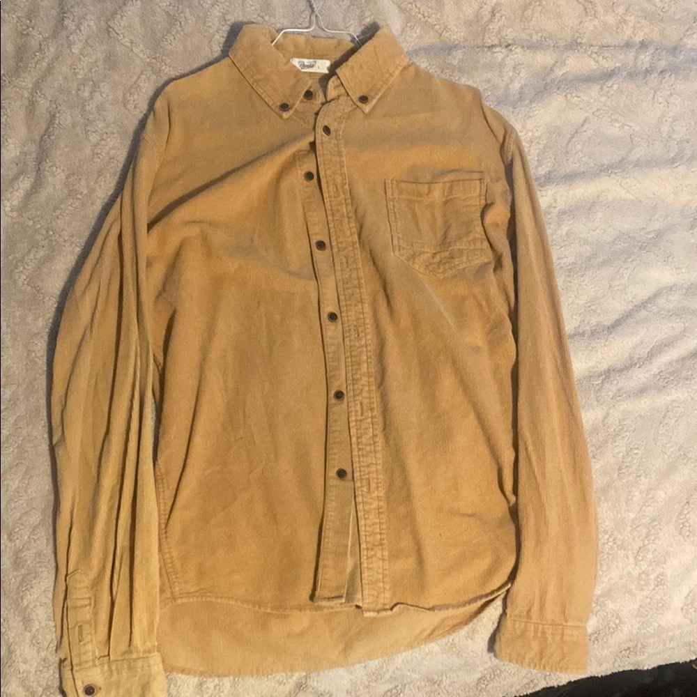 Men's Corduroy Tan Button-Up Shirt